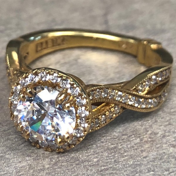 14K Yellow Gold Halo Engagement Ring